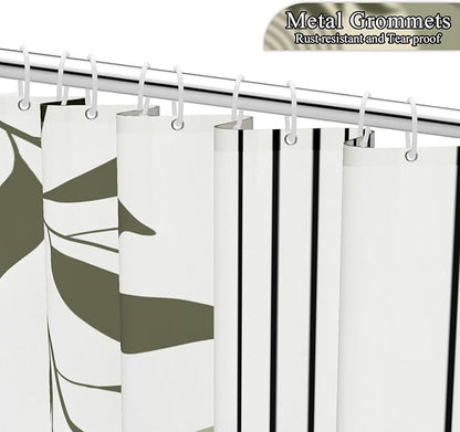 Boho Sage Green Shower Curtain Mid Century Modern Abstract Plant Botanical Bathroom Curtain Minimalist Neutral Geometric Arch Bath Decor Polyester Set with Hooks 72x72 inch