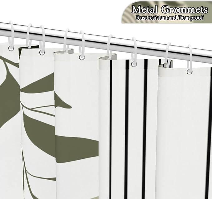 Boho Sage Green Shower Curtain Mid Century Modern Abstract Plant Botanical Bathroom Curtain Minimalist Neutral Geometric Arch Bath Decor Polyester Set with Hooks 72x84 inch