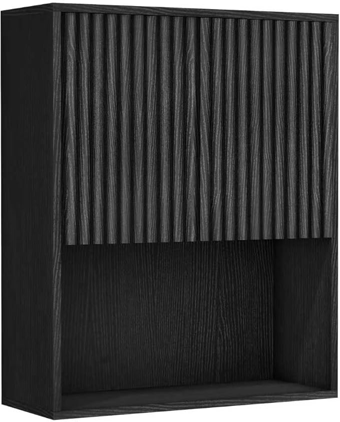 Fluted Bathroom Wall Cabinet Over the Toilet Storage,Wall Mounted Cabinet with Adjustable Shelf,Floating Cabinet Organizer Hanging Cabinet,Kitchen and Laundry Room Cabinets (Black, 1 PC)