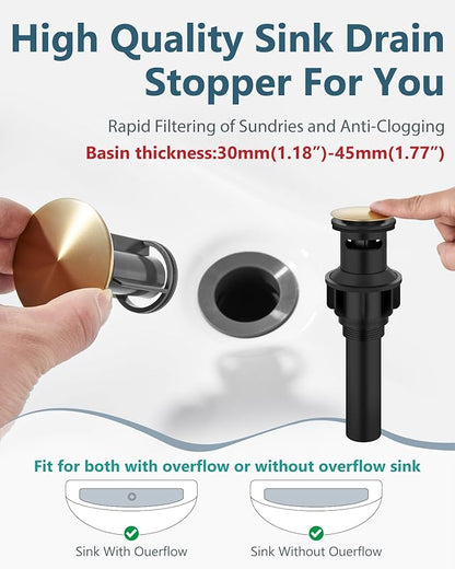 Aolemi Bathroom Faucet Single Hole,Single Handle Bathroom Sink Faucet with Supply Lines,with Pop Up Drain Assembly and Deck Plate,Brushed Gold