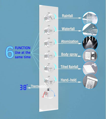 Enga Luxury Dual Shower Head System with Body Jets LED Thermostatic Shower System with 6 inch Wall Shower, 20-Inch 3 Function Shower Head (Rainfall & Mist & Waterfall), Chrome