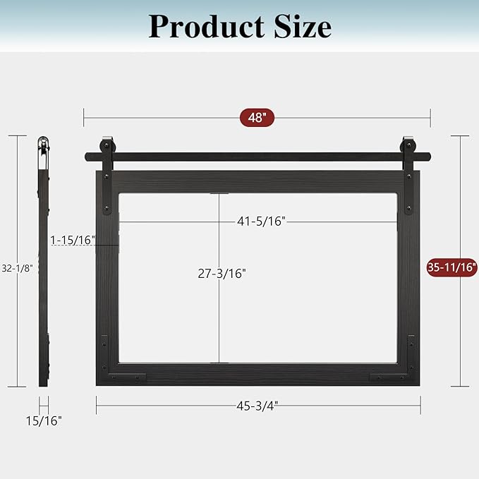 Farmhouse Bathroom Mirror, 48x36 Inch Black Vanity Mirror for Wall, Wood Framed Rustic Mirror Rectangular Wall Decor Mirrors for Entryway Living Room Bedroom