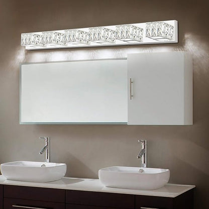 6-Light Bathroom Vanity Lights - LED Chrome Bathroom Lighting Fixtures Over Mirror - 36W Modern Vanity Lights for Bath Wall - Crystal Vanity Light Bar Cool White Light