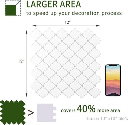 STICKGOO Arabesque Peel and Stick Backsplash, 12”X12” Vinyl Backsplash Tile for Kitchen Peel and Stick, Self Adhesive Wall Tile Stick on Tiles (Thicker Design, White)