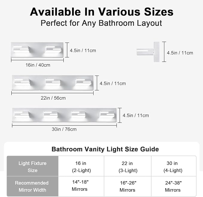 LED Modern Bathroom Vanity Light Fixtures, Dimmable White Vanity Lights for Bathroom Lighting Fixtures Over Mirror, with 360° Rotatable Heads -Light 16-inch (Cool White 6000K)