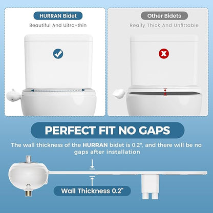 Hurran Ultra-Slim Bidet Attachment for Toilet, Retractable Dual Nozzles for Hygienic Posterior & Feminine Wash, Non-Electric with Adjustable Cold Water Pressure, Stainless Steel Inlet (Blue/White)