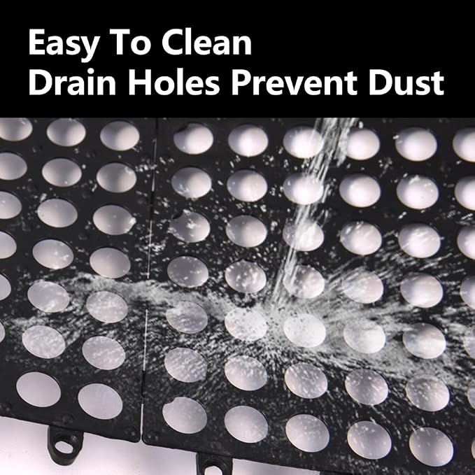24 Pack Garage Floor Tiles, 12x12 Inch Interlocking Drainage Tiles Non-Slip | Deck Tile with Holes for Bathroom, Pool Deck, Gym, Garage, Kitchen & Wet Areas, Easy Splicing Anti-Fatigue Mat, Black