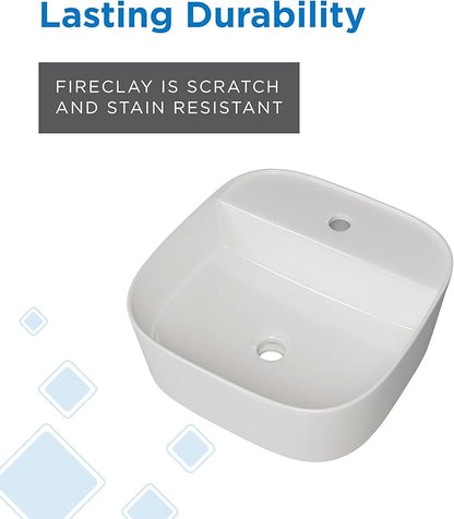 Gerber Cymira 16 in. Soft Square Vessel Bathroom Sink, Above-Counter Glazed White Fireclay Ceramic Vanity Sink with Faucet Hole, Modern Transitional Basin Sink Bowl, G0013783