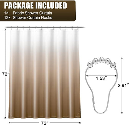 OLANLY Luxury Beige and White Ombre Shower Curtain Sets with 12 Hooks, Waterproof and Washable Decorative Shower Curtains for Bathroom, 72x72 Inches