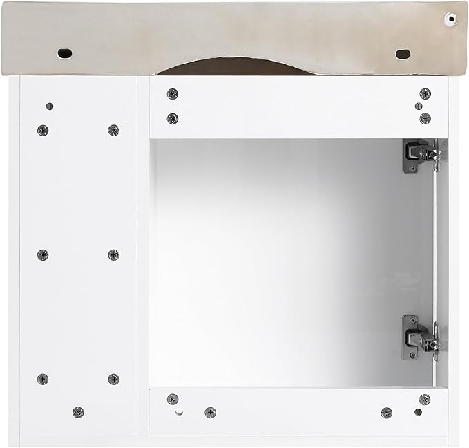 24" Wall-Mounted Bathroom Vanity with Ceramic Sink, 24 inch Floating Single Sink Vanity Cabinet Modern Brown 1-Door Design with Storage Shelf (Space-Saving for Small Bathrooms), White