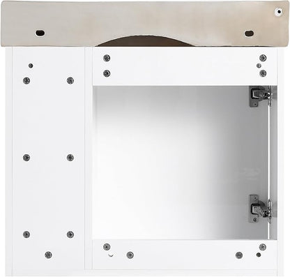 24" Wall-Mounted Bathroom Vanity with Ceramic Sink, 24 inch Floating Single Sink Vanity Cabinet Modern Brown 1-Door Design with Storage Shelf (Space-Saving for Small Bathrooms), White