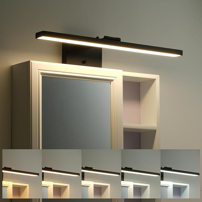mirrea 24-Inch Matte Black LED Vanity Light Over Medicine Cabinet, Modern 5CCT Dimmable Bath Bar Lighting with Extendable Arm for Bathroom
