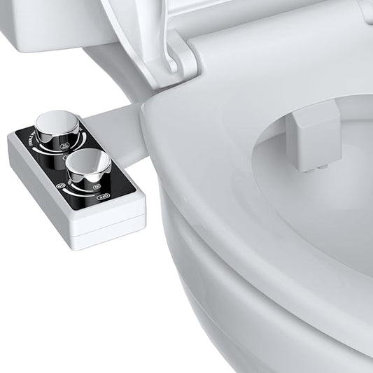 Hibbent Bidet Attachment for Toilet, Non-Electric Dual Nozzle for Frontal & Rear Wash, Adjustable Water Pressure Control, Fresh Water Bidet Toilet Seat, Self Cleaning Water Sprayer, Matte Black