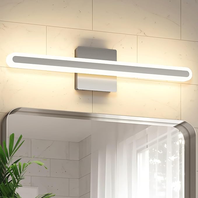 Brushed Nickel Vanity Lights for Bathroom, 5CCT Dimmable Vanity Light Bar | Above Mirror Makeup Mirror Light, Modern Bathroom Lighting Fixtures 23.6 inch 20W