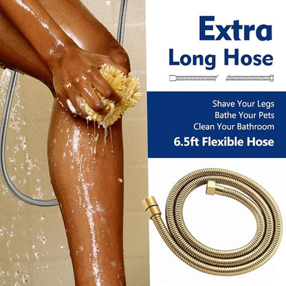 High Pressure 10 Setting Handheld Shower Head, 5" Detachable Showerhead Spray Built-in Power Wash to Clean Tub, Tile & Pets, 79" Extra Long Stainless Steel Hose, Adjustable Bracket - Gold