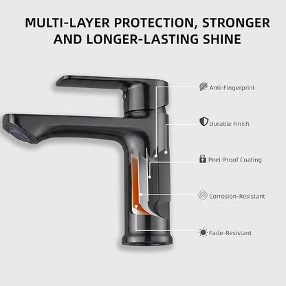 BELZ Grey Bathroom Faucet, Lead-Free 1 or 3 Hole (4") Vanity Sink Faucet | NSF372 Certified, Rustproof & Splash-proof Aerator, Single Handle Modern Design with Pop-up drain & Hoses, Easy DIY Install