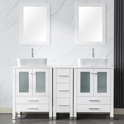 LUCKWIND 60" Double 24" Bathroom Vanity with Sink Combo, Elegant Series with One 12.6-in Side Cabinet, Painted Frame, Including White Rectangle Sinks, Faucets Without Mirrors, White
