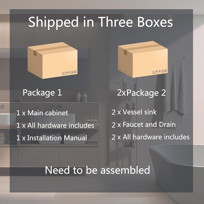 48 Inch Bathroom Vanity with Sink, Traditional Freestanding Black Bathroom Vanity Cabinet with Four Drawers, Pedestal Cabinet with Two White Ceramic Boat Sinks with Black Trim