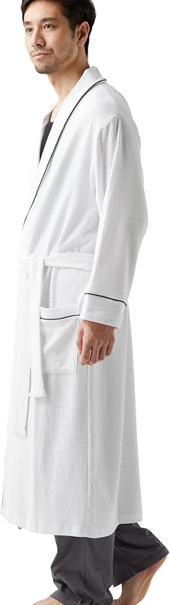 Amazon Essentials Men's Lightweight Cotton Waffle Bath Robe, Mid-Length Loungewear (Available in Big & Tall)