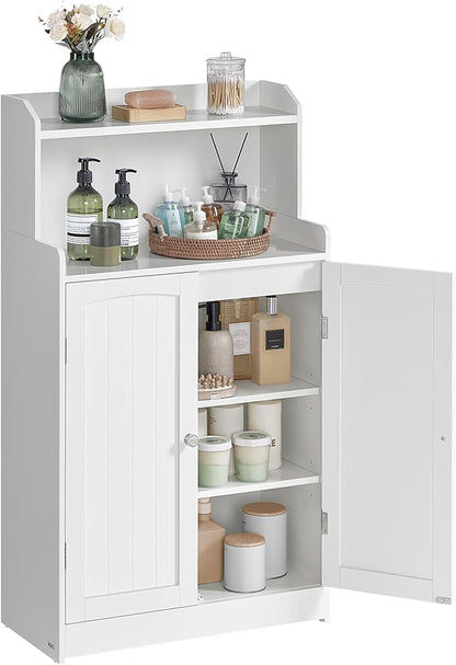 VASAGLE 39.4-Inch Tall Storage Cabinet, Floor Cabinet with 2 Doors, 2 Adjustable Shelves, Freestanding, for Bathroom, Kitchen, Living Room, Cloud White UBBC770W01