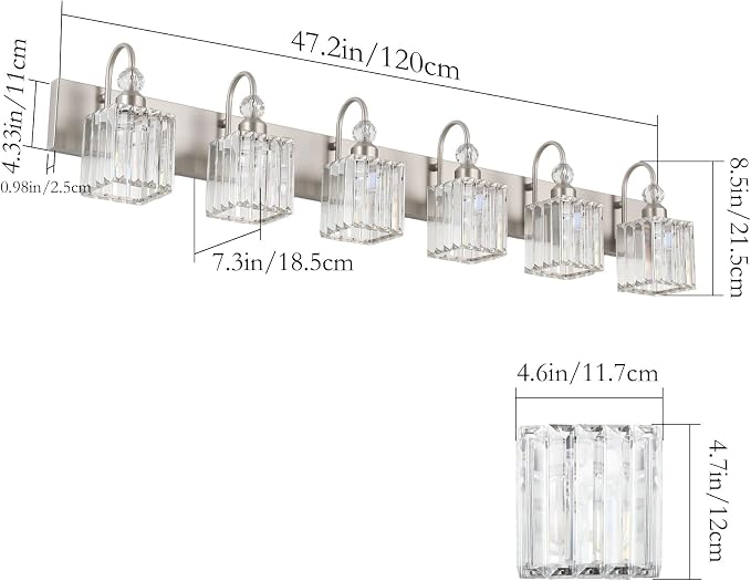 Ralbay Crystal Vanity Light for Bathroom Brushed Nickel Modern 6 Light Bathroom Lighting Fixtures Over Mirror