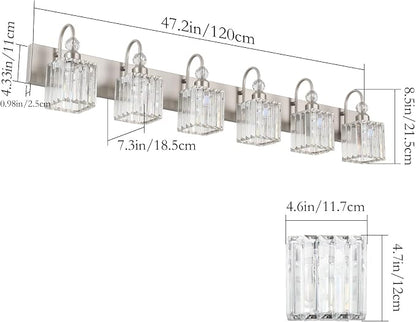 Ralbay Crystal Vanity Light for Bathroom Brushed Nickel Modern 6 Light Bathroom Lighting Fixtures Over Mirror