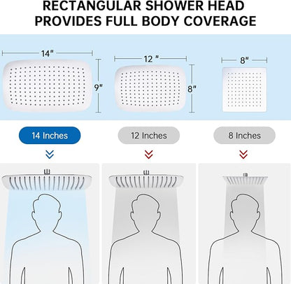 G-Promise 14 Inch All Metal Rain Shower Head with Handheld Spray (Chrome) | Suits Every Height, Pause Mode Diverter, Massage Mode Handheld, Full Body Coverage, Easy to Install, Modern Bath Upgrade