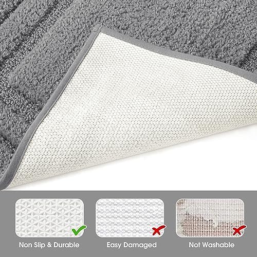 HOMEIDEAS Bathroom Rugs Sets 2 Piece, Super Soft Non Slip Bath Mat Grey