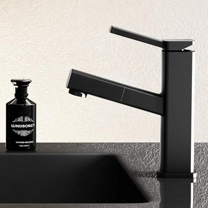 KAIYING Bathroom Sink Faucet with Pull Out Sprayer, Single Handle Basin Mixer Tap for Hot and Cold Water, Lavatory Pull Down Sink Faucet with Rotating Spout (Regular, Black)
