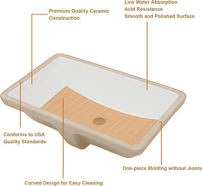 Lordear Undermount Bathroom Sink 21x13 Inch Bathroom Vanity Sinks Undermount Rectangle White Porcelain Ceramic Bathroom Under Counter Lavatory Basin with Overflow