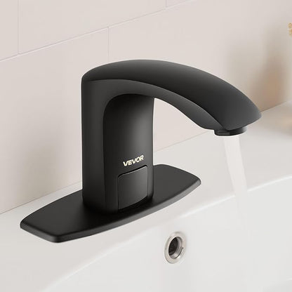 VEVOR Touchless Bathroom Sink Faucet, Automatic Motion Sensor Restroom Toilet Faucet with Hole Cover Plate, Battery Operated,Adjustable Temperature for 9/16 in Pipe Commercial Lavatory,Matte Black