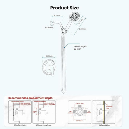 gotonovo Shower Faucet Set with Valve Kit 6 Mode Handheld Brushed Nickel | Bathroom Shower Head and Handle Set,6 Modes ABS Handheld Spray,Pressure Balance Valve and Trim Kit Complete,Single-Handle