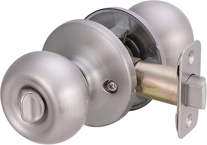 Amazon Basics Bedroom/Bathroom Door Knob With Lock, Coastal, Easy to Install, 1-3/8" to 1-3/4", Satin Nickel