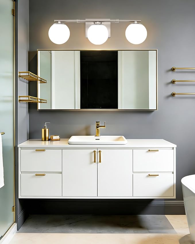 Bathroom Vanity Light Brushed Nickel 3T Wall Sconce for Mirror | Modern fixture Glass Shade brightness, Elivers even brightness. Sturdy metal resists rust. Dresser Bathroom over Mirror