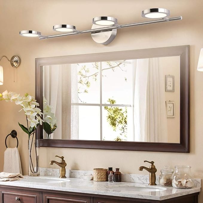 Joossnwell LED Bathroom Lights Fixtures, 4-Lights Vanity Lights Adjustable 20W 29.92" Inch 4000K Nickel Finish Swing Arm Up and Down Wall Sconces