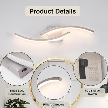 23.62 inch Modern Bathroom Vanity Light Brushed Nickel Lights Fixtures Dimmable 5CCT Led Bathroom Light Fixture Over Mirror Modern Wall lamp for Cabinet Hallway
