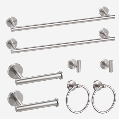 8 Pieces Bathroom Hardware Set, SUS304 Stainless Steel 24 Inch Bath Towel Bar Set, Round Bathroom Accessories Kit Wall Mounted Towel Holder (Brushed Nickel)