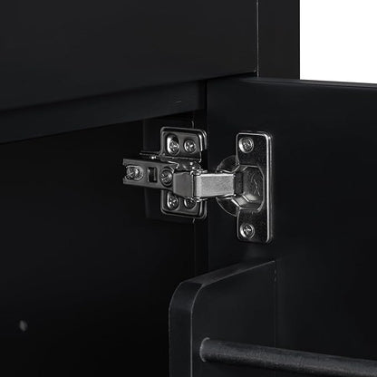 Favfurish 30" Bathroom Vanity with Ceramic Sink,Undermount Single Basin Vanity Set w/1 Flip-Out Drawer and 2 Soft-Close Doors & Adjustable Shelf,Freestanding Storage Cabinet,Solid Wood Frame,Black