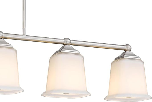 Nox Vintage 5-Light Chandelier Island Pendant Light with Brushed Nickel White Glass for Dining Room, Kitchen Island, Industrial, Vintage Decor