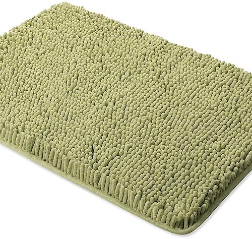 Yeaban Chenille Sage Green Bathroom Rug 17"x24", Non-Slip Rubber Backing