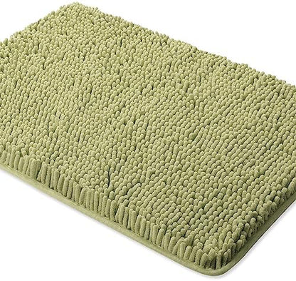 Yeaban Chenille Sage Green Bathroom Rug 17"x24", Non-Slip Rubber Backing