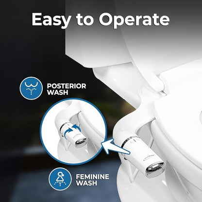 Bidet Attachment for Toilet, Ultra-Slim Self Cleaning Toilet Bidet with Separate Rear & Feminine Cleansing Nozzles, Includes Travel Bidet & 4 Accent Rings (Right-Handed)