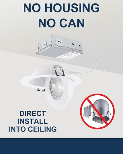 4inch Gimbal LED Recessed Light Recessed LED 4 inch White Swivel Gimbal Canless Light 360° Rotation 90° Tilt 4" 9W Eyeball Lighting Dimmable Adjustable Can Spotlights 5CCT White 4 inch 6 Pack