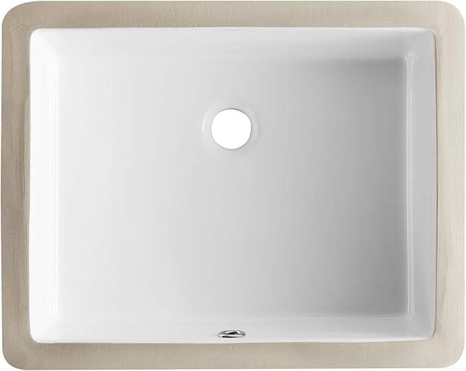 DeerValley Rectangular Undermount Bathroom Sink,19.72"x15.59"x6.54" Modern Vessel Sink White Undermount Bathroom Sink Rectrangle Porcelain Ceramic Lavatory Vanity Vessel Sink with Overflow
