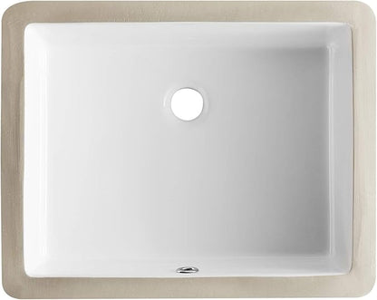 DeerValley Rectangular Undermount Bathroom Sink,19.72"x15.59"x6.54" Modern Vessel Sink White Undermount Bathroom Sink Rectrangle Porcelain Ceramic Lavatory Vanity Vessel Sink with Overflow