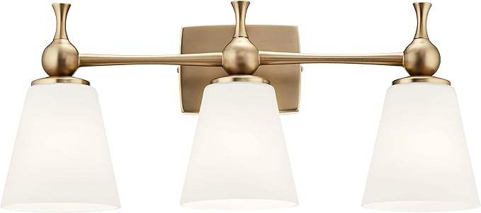 Kichler Cosabella 3 Light in Champagne Bronze with Satin Etched Cased Opal Glass Shades for Bathrooms and Powder Rooms, 24" W x 10.25" H, 55092CPZ