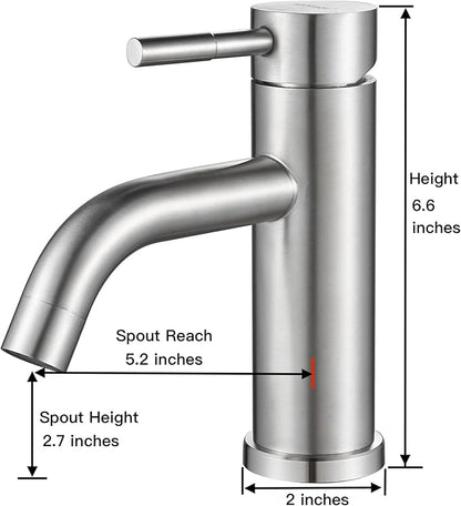 Single Hole Bathroom Faucet,Single Handle Brushed Nickel Bathroom Sink Faucet,Modern Stainless Steel Commercial Basin Faucet (No Drain