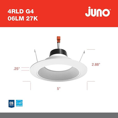 Juno 4 Inch LED Recessed Lighting, G4 Series Retrofit LED Downlight, Ceiling Light for Kitchen or Shower, 600 Lumens, 2700K Soft White, Wet Location Rated, Dimmable, Baffle Trim