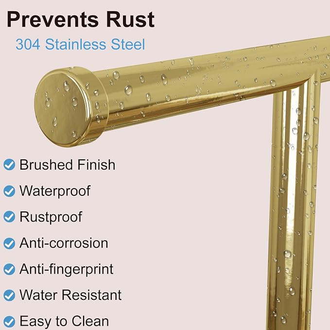 Hand Towel Holder for Bathroom Vanity, Freestanding Towel Stand, Gold | T-shape Stainless Steel Towel Rack with Heavy Marble Base for Hand Towels on Bathroom Vanities, Guest Baths or Counters