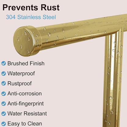 Hand Towel Holder for Bathroom Vanity, Freestanding Towel Stand, Gold | T-shape Stainless Steel Towel Rack with Heavy Marble Base for Hand Towels on Bathroom Vanities, Guest Baths or Counters
